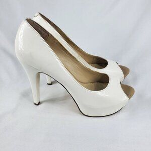 International Concept Women's Cream Stiletto Heel Pumps Peep Toe Size 7.5M
